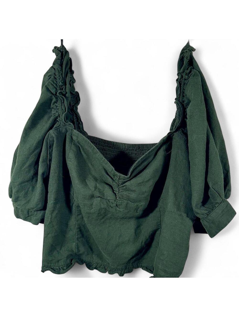 Happy x Nature Kate Hudson XL Green Puff Sleeve Smocked Boho Top